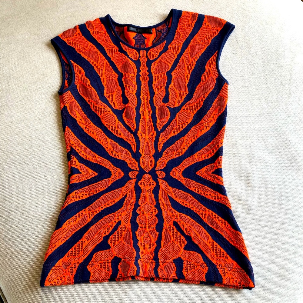 RVN Bodycon Top Size XS Perfect Condition Orange/Blue